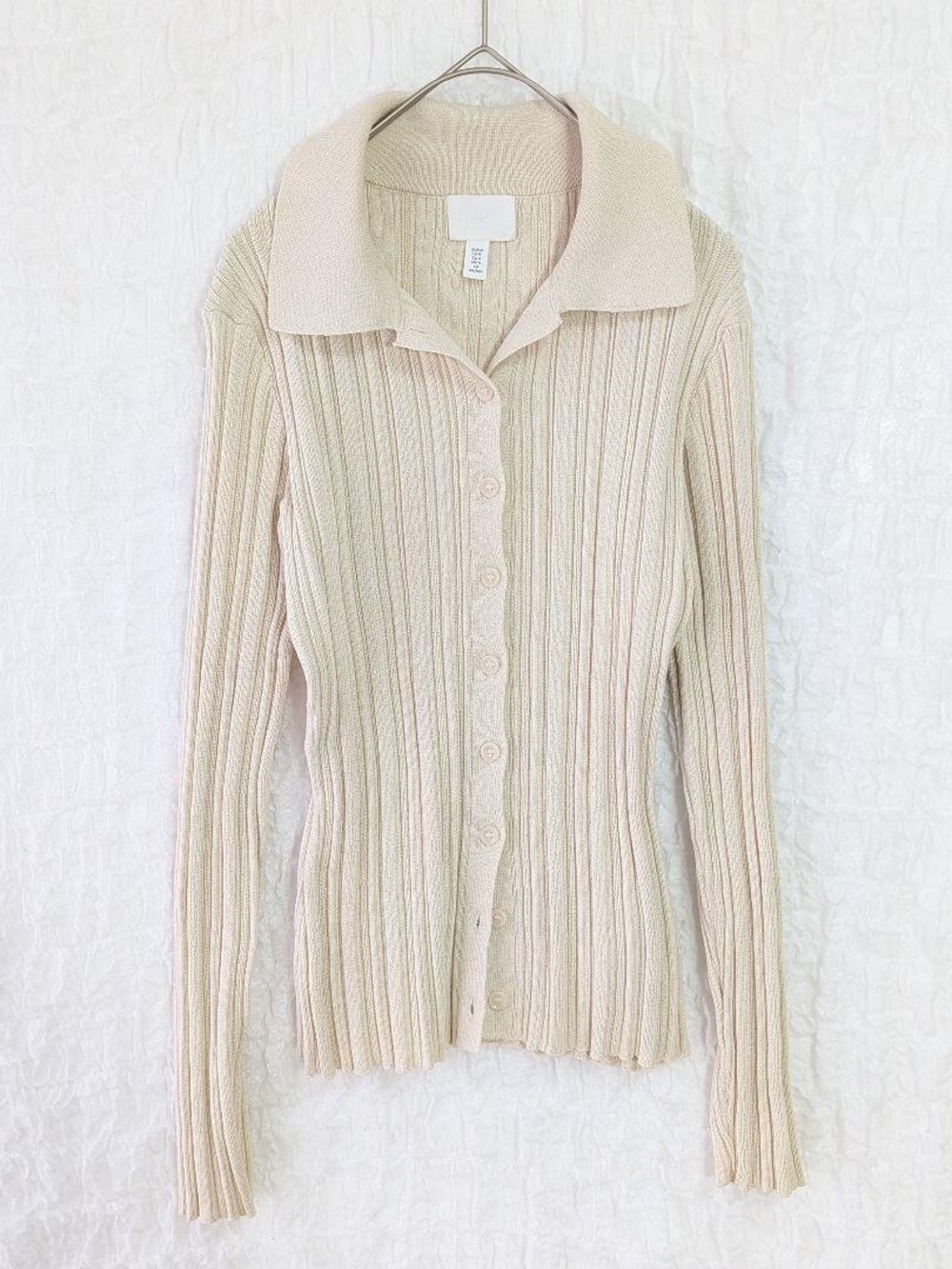 H&M Cream Ribbed Button-Front Collared Cardigan - Picture 1 of 6